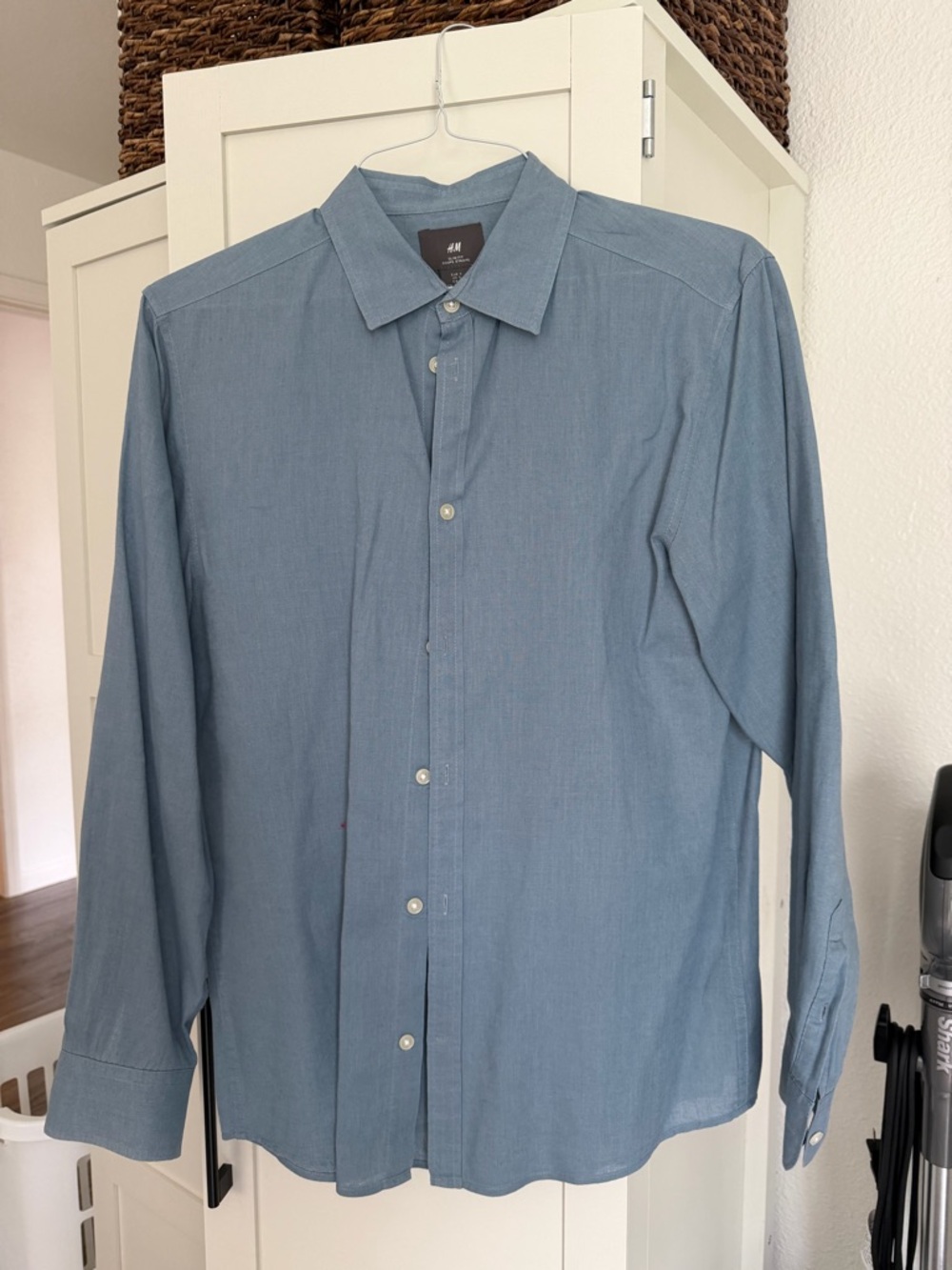 H&M Men's Denim-Blue Long Sleeve Button Shirt